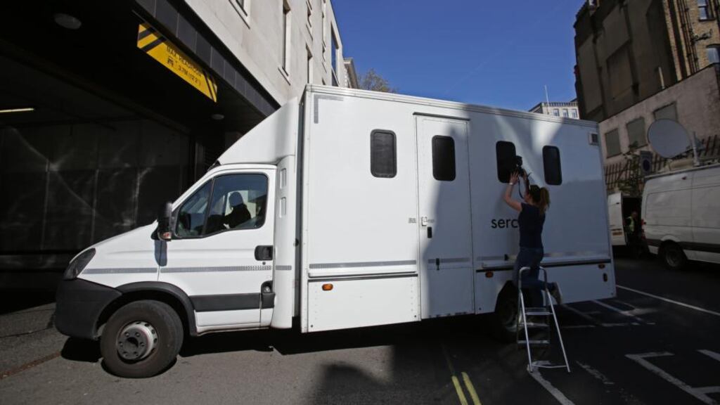 A security van entering Westminster Magistrates’ Court in central London, believed to be carrying Navinder Singh Sarao, the futures trader facing charges of contributing to the 2010 “flash crash”. Photograph: Yui Mok/PA Wire