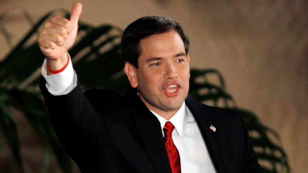 US Republican senator Marco Rubio: highlighted age difference between Hillary Clinton and him. Photograph: Hans Deryk/Reuters