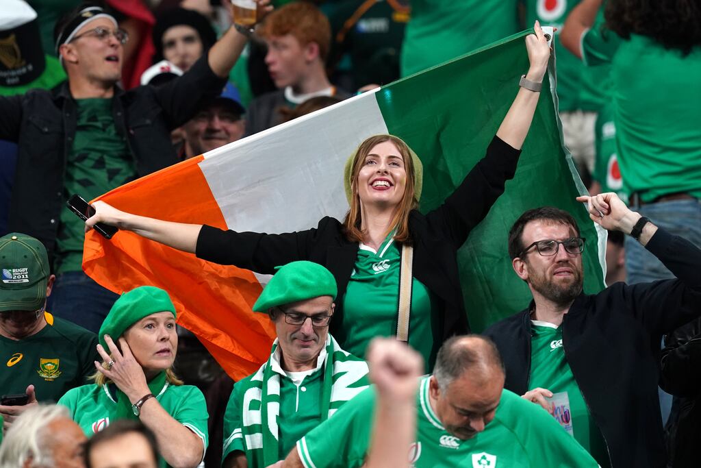 Ireland fans celebrate after the final whistle at the Stade de France. Photograph: Gareth Fuller/PA Wire
