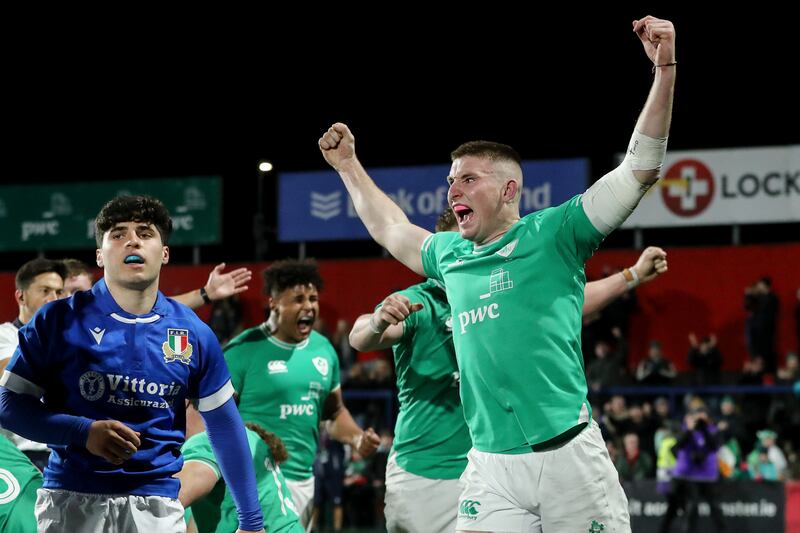 Ireland's Ben O’Connor celebrates at the final whistle. Photograph: Ben Brady/Inpho