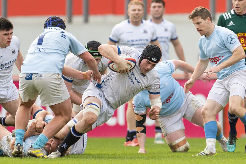 Cork Constitution’s Jack Kelleher on the attack against Garryowen in the Munster Senior Challenge Cup final at Thomond Park, Limerick on March 17th, 2024. Photograph: Morgan Treacy/Inpho