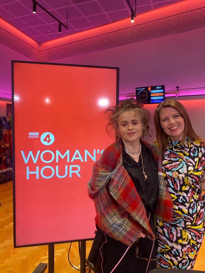 BBC Woman's Hour presenter Nuala McGovern pictured with actor Helena-Bonham Carter who she interviewed recently. Photograph: BBC Woman's Hour