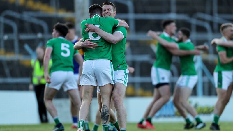 Limerick footballers celebrate their win over Tipperary in the Munster championship, one of the few shock results so far this summer. Photograph: Laszlo Geczo/Inpho