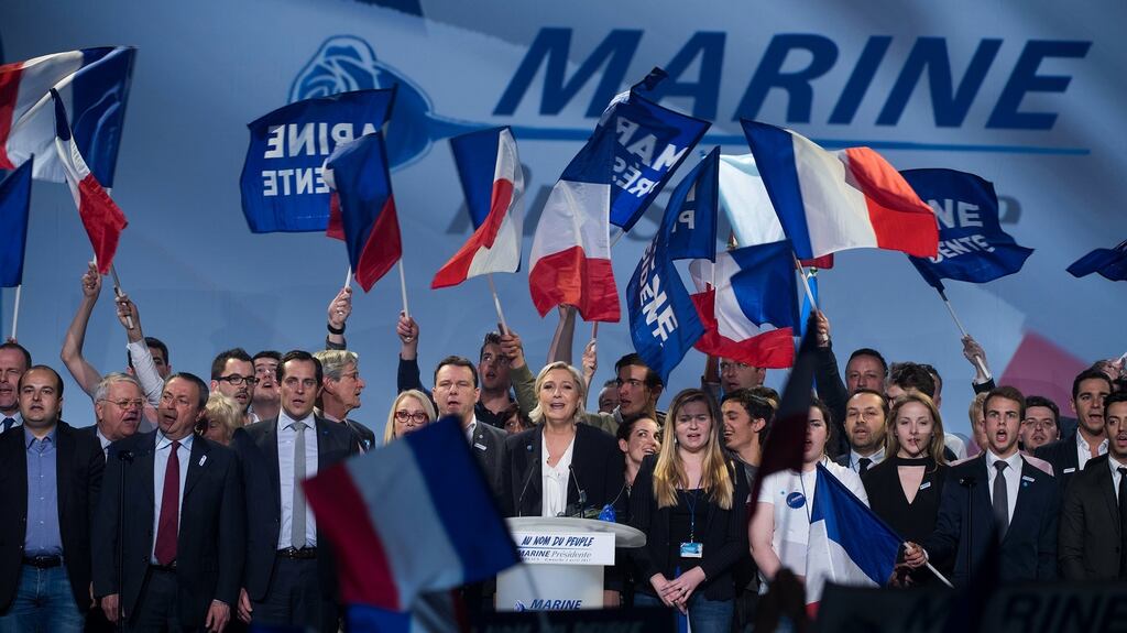 Marine Le Pen: the National Front leader says she would curb migration, expel all illegal migrants and restrict free education to French citizens. Photogrpah: Caroline Blumberg/EPA