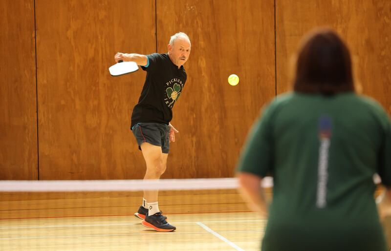 Willie Treacy in action at Parkside Community Centre, Cabra, Dublin. `I’m 70 years of age and it’s easy, you just get into the game, you get a good run, good exercise, a good workout without the gym.' Photograph: Dara Mac Dónaill