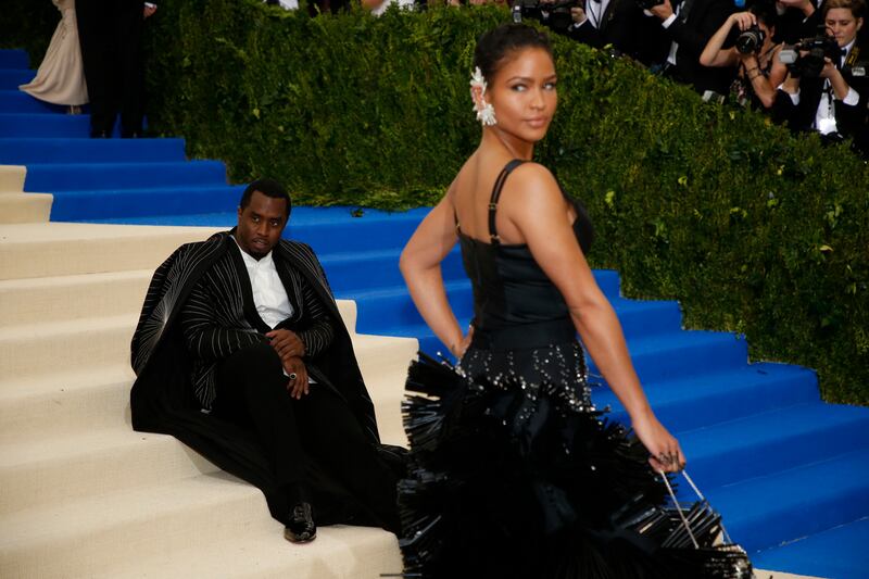 P. Diddy and Cassie pose on the stairs during the Met Gala at the Metropolitan Museum of Art in New York, May 1st, 2017. Photograph: Benjamin Norman/The New York Times