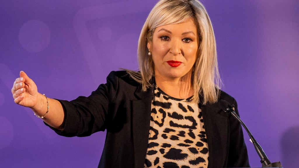 Sinn Féin’s Deputy Leader Michelle O’Neill speaking at the Europa Hotel, Belfast. Photograph: Liam McBurney/PA Wire