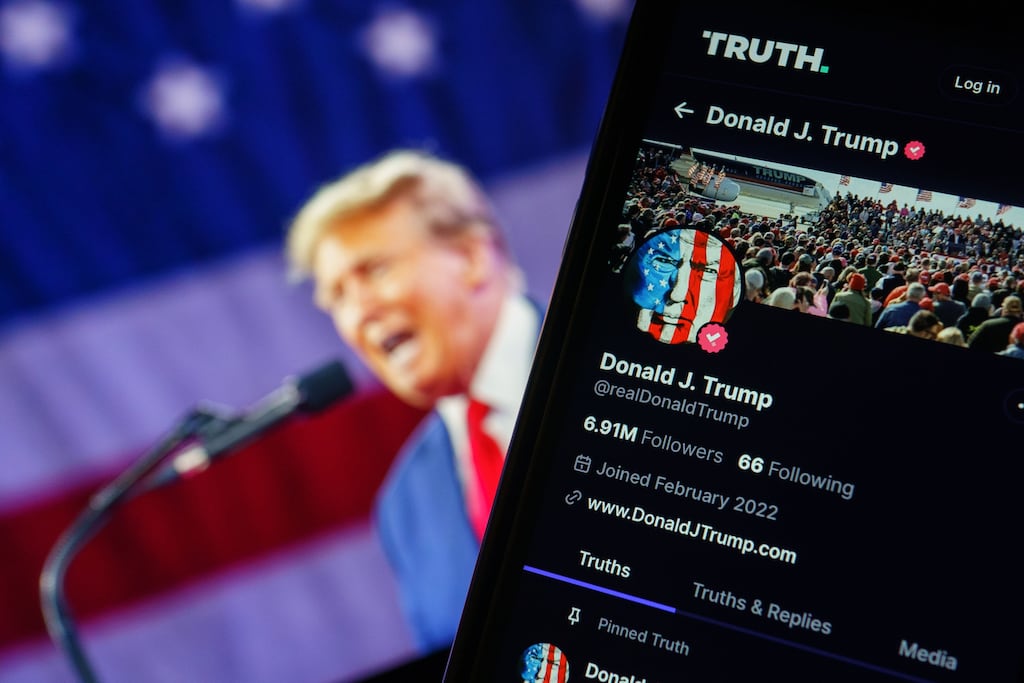 Former US president Donald Trump's account on his social media platform Truth Social. Photograph: Will Oliver/EPA