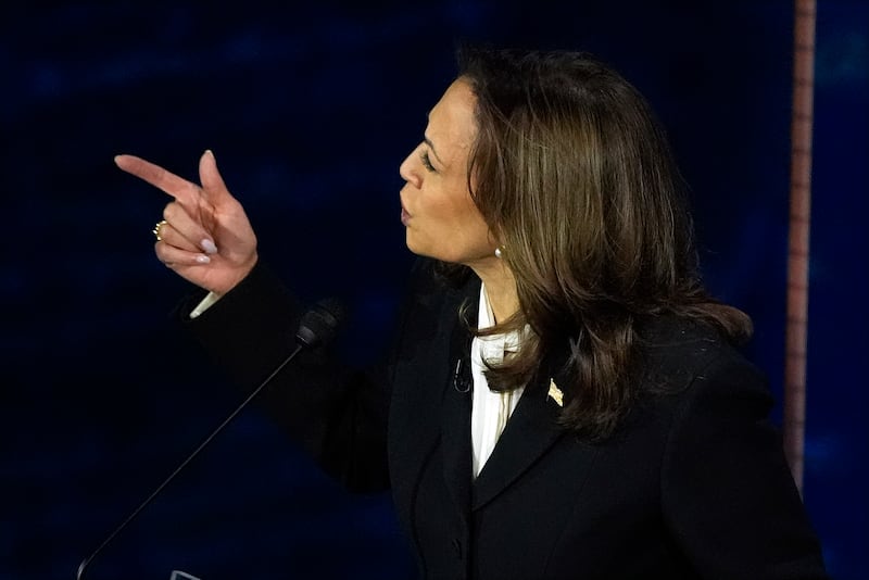 Vice-president Kamala Harris gestures at Donald Trump. Photograph: Alex Brandon/AP