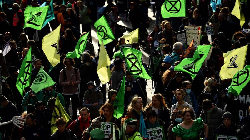 Extinction Rebellion climate activists protest on the fourth day of the Cop26 UN Climate Summit in Glasgow: ‘What do we want?’ ‘Climate justice!’ ‘When do we want it?’ ‘Now.’ Photograph: Ben Stansall