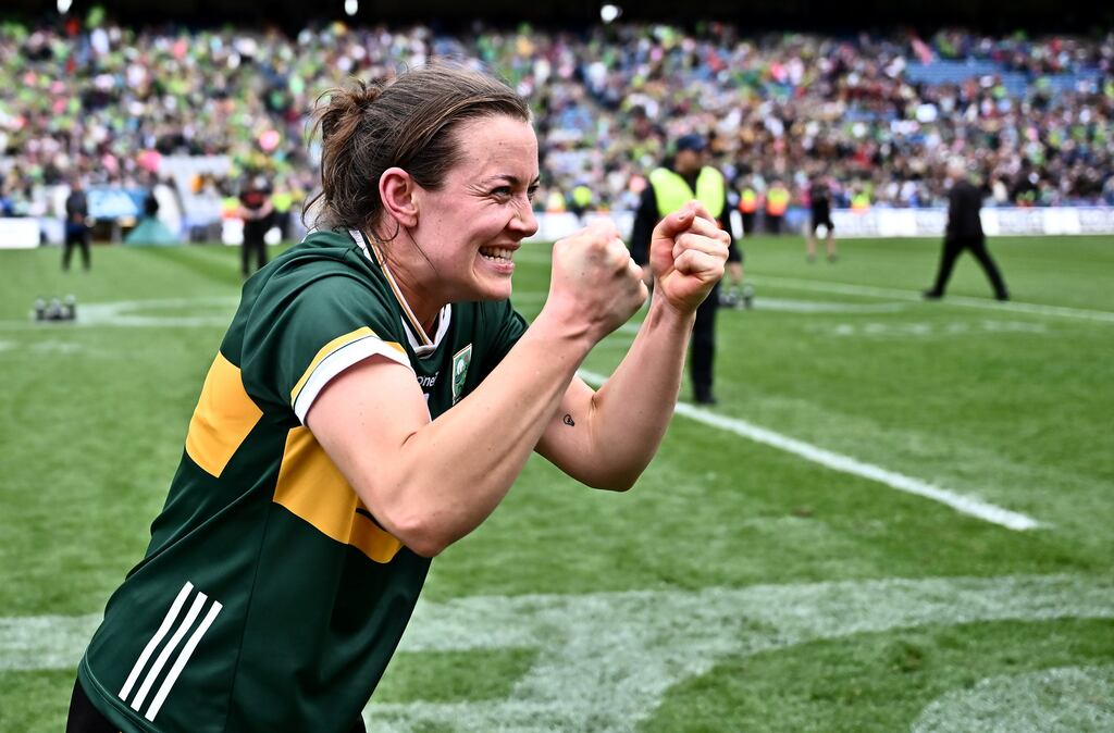 Kerry's Anna Galvin celebrates after her side's victory over Galway in Sunday's All-Ireland final. Photograph: Piaras Ó Mídheach/Sportsfile