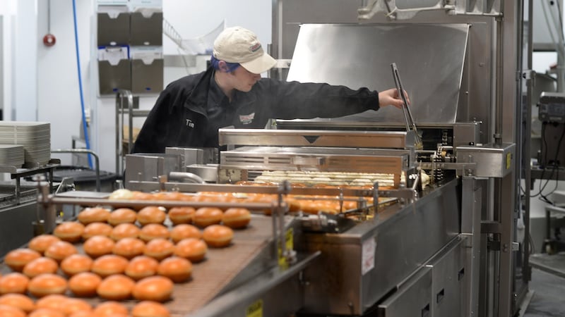 How the doughnut is made at Krispy Kreme. Photograph: Dara Mac Dónaill