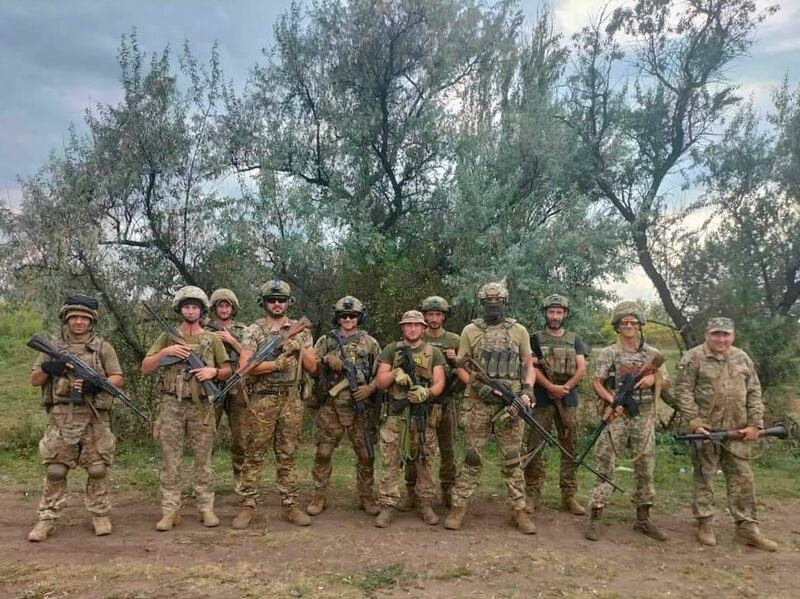 Yakiv Stryzhykon (far right) and comrades in the Ukrainian army. He disappeared in Donetsk region around October 1st, 2023. Six other men in the photograph are missing in action and one is confirmed dead. Photograph: courtesy of Yevheniia Mekh