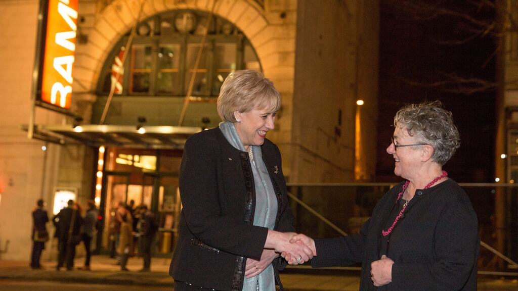 Minister for the Arts Heather Humphreys and Garry Hynes of Druid Theatre outside the Brooklyn Academy of Music this week. Photograph: Amanda Gentile