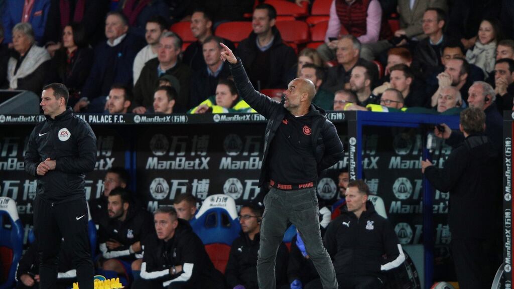 Manchester City manager Pep Guardiola during the Premier League clash with Crystal Palace. Photo: Ian Walton/Reuters