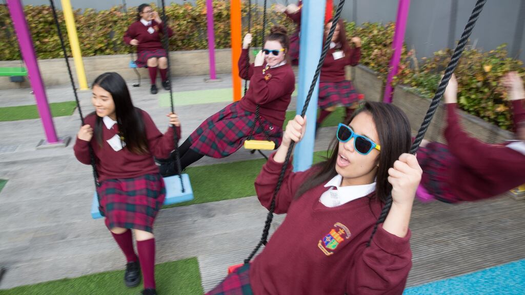 Pictured at an education innovation conference organised by the Trinity Access 21 project in Google’s EMEA HQ is Stacey Torres with her classmates from Mercy Secondary School Inchicore. Photograph: Paul Sharp/Sharppix