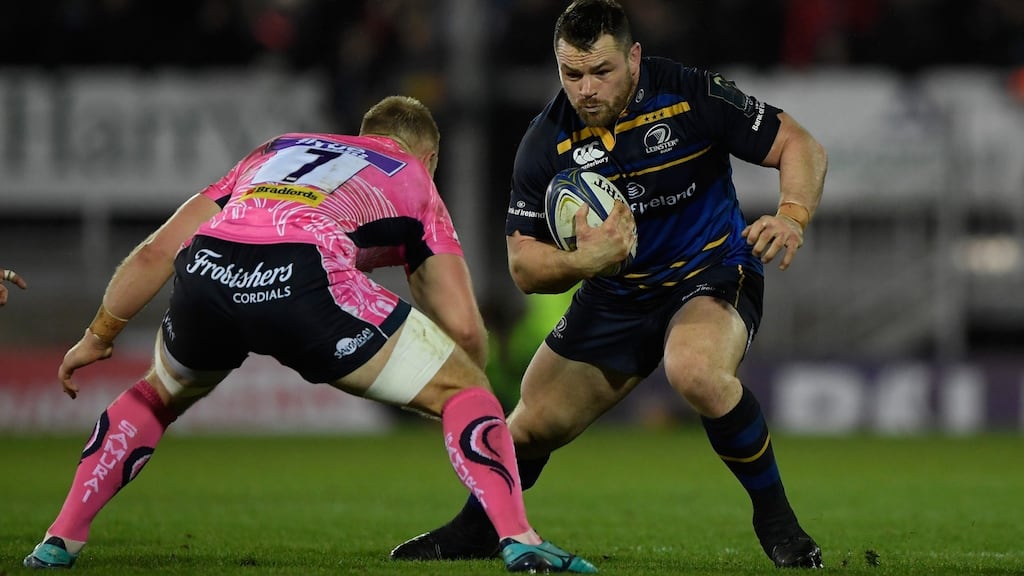 Cian Healy takes on Matt Kvesic of Exeter Chiefs at Sandy Park. “I still feel there is a good bit more to come.” Photograph: Stu Forster/Getty Images)