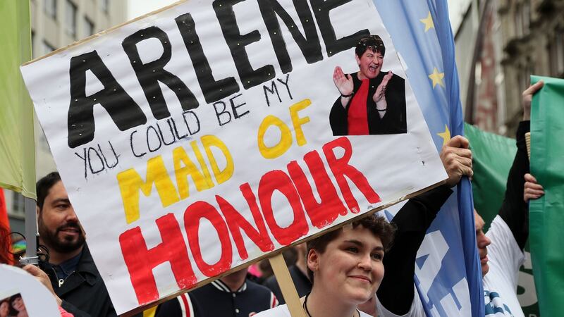 One of the placards on display at the march in Belfast city centre demanding same sex marriage in Northern Ireland. Photograph: Brian Lawless/PA
