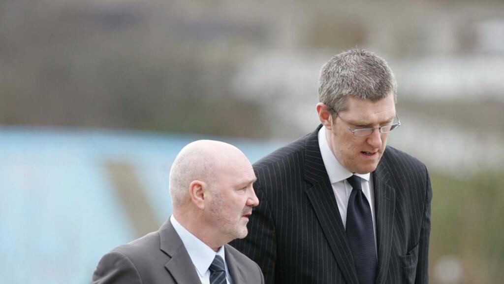 Aire Oideachais an Tuaiscirt, John O’Dowd (ar deis) agus a chomhghleacaí, Alex Maskey. grianghraf: david sleator/the irish times.