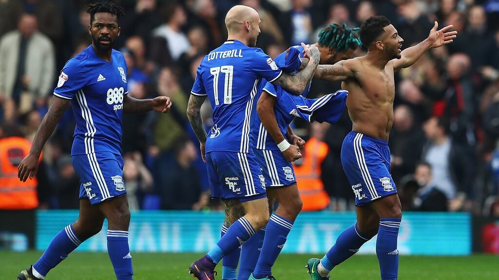 David Davis scored Birmingham City’s equaliser against Aston Villa. Photograph: Getty