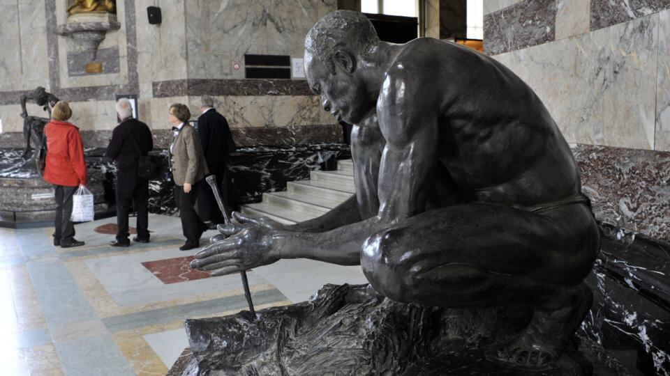 An African man sculpture is displayed at the Museum of Central Africa in a suburb of Brussels. Photograph: Georges Gobet/AFP/Getty Images