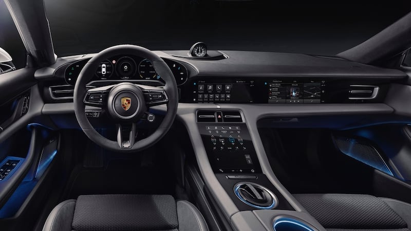 Inside, the cabin takes its design and styling cues from the 911 and Panamera, and has both a ten-inch central infotainment screen in the centre of the dash, and an optional extra smaller screen just for the front seat passenger.