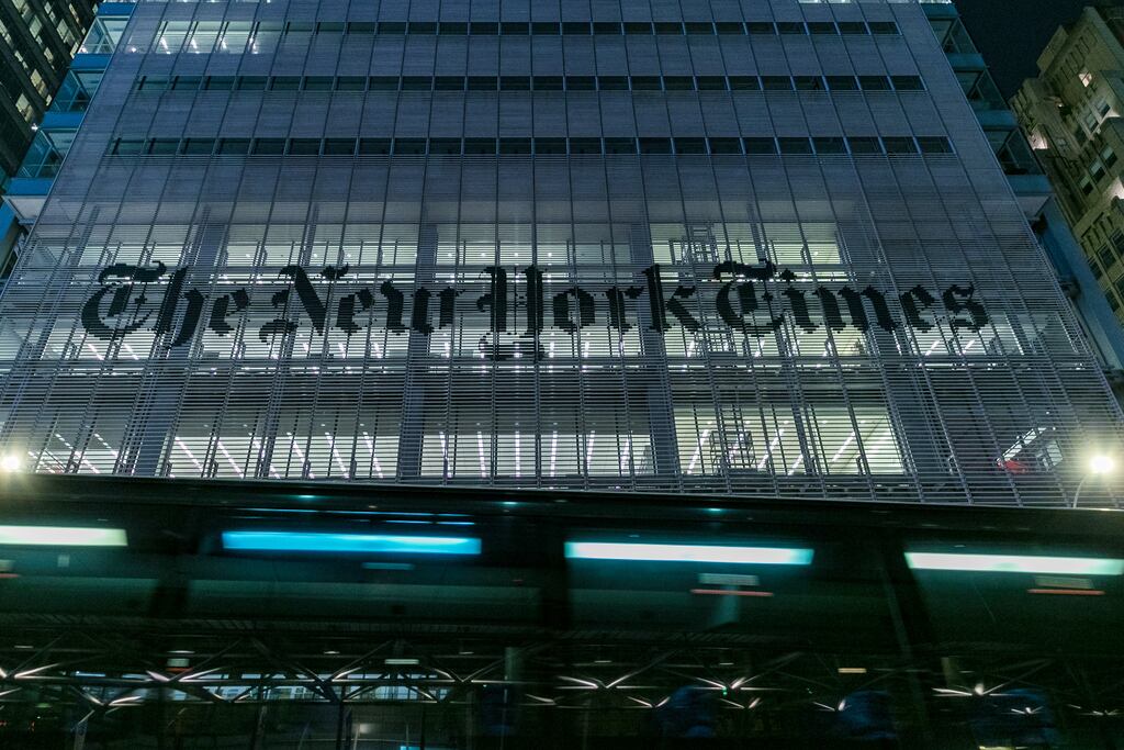 The New York Times building on 8th Avenue in Manhattan. Photograph: Jeenah Moon/New York Times