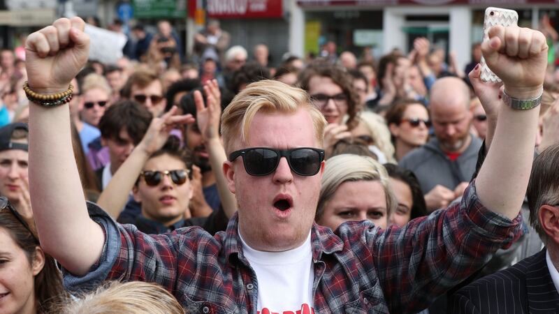 Labour supporters cheer during a speech by Labour leader Jeremy Corbyn on Wednesday: Photograph Jonathan Brady/PA Wire