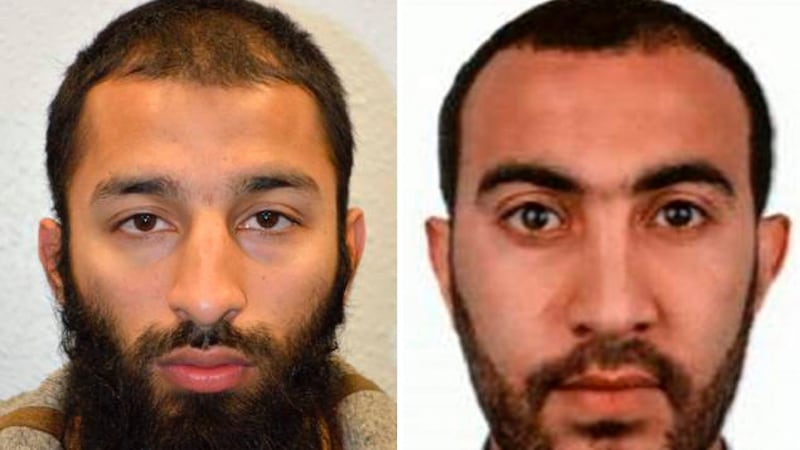 Khuram Shazad Butt (L) and Rachid Redouane from Barking (R), believed by police to be two of the three people responsible for the terror attack in London Bridge. Photograph: AFP/Getty/Metropolitan police