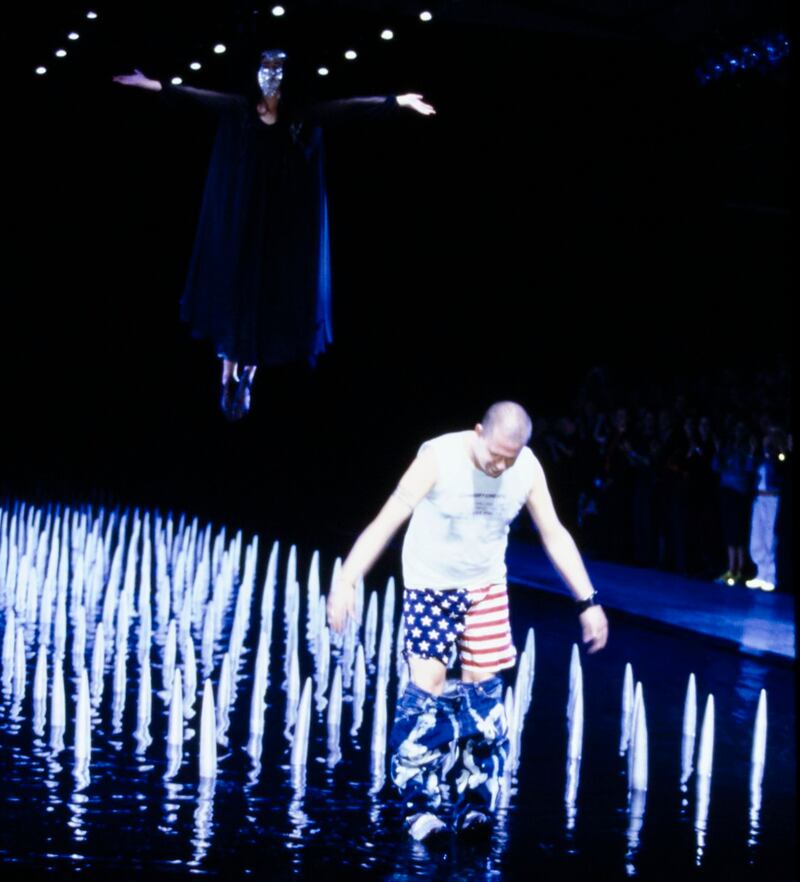 New York Fashion Week: Alexander McQueen drops his trousers at his spring 2000 ready-to-wear show in 1999. Photograph: Guy Marineau/Condé Nast via Getty