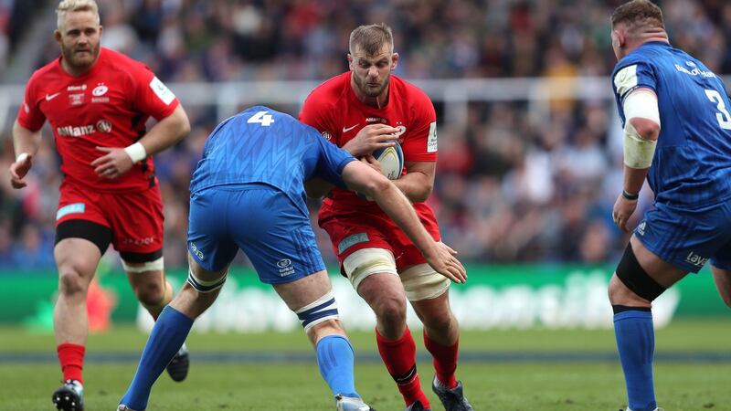 George Kruis carries during Saracens win over Leinster. Photograph: David Davies/PA