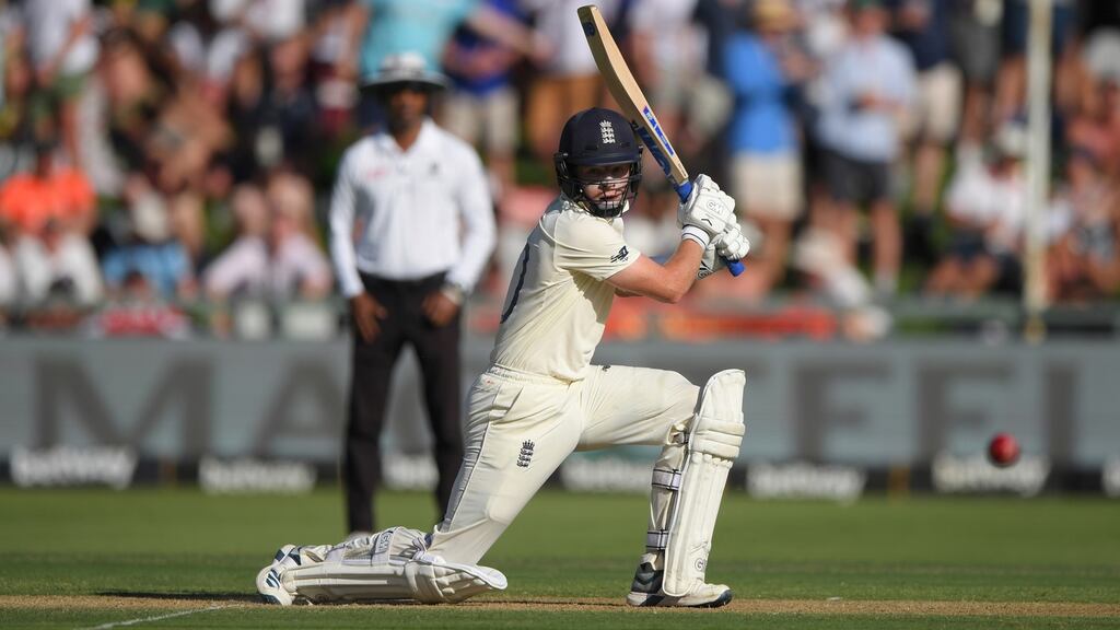 England batsman Ollie Pope hits a square drive during the first day of the second Test against South Africa at Newlands in Cape Town. Photograph: Stu Forster/Getty Images