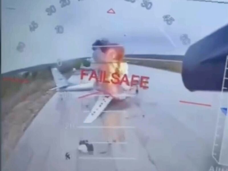 A Ukrainian drone strikes a Russian aircraft deep inside Russian territory on June 1st. Photograph: Ukrainian Security Service/AP