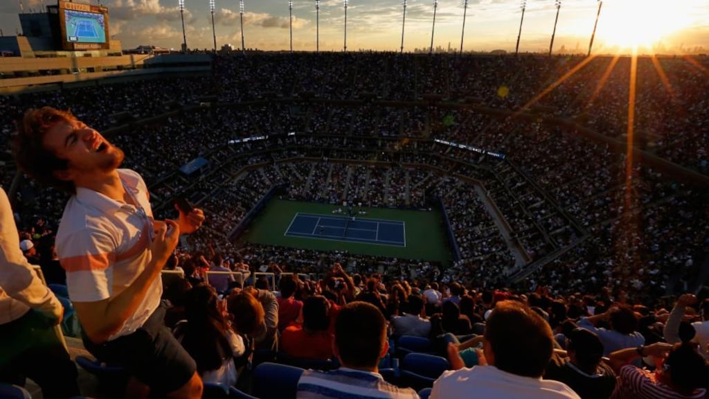A fan reacts as Marin Cilic plays against Kei Nishikori of Japan during their men’s singles final match at the US Open. Photo: Jaime L Mikle/Getty Images