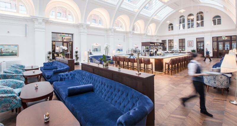 Drawing Office Two is the main public bar area in Titanic Hotel Belfast, perfect for informal meetings, a bite of lunch or a coffee
