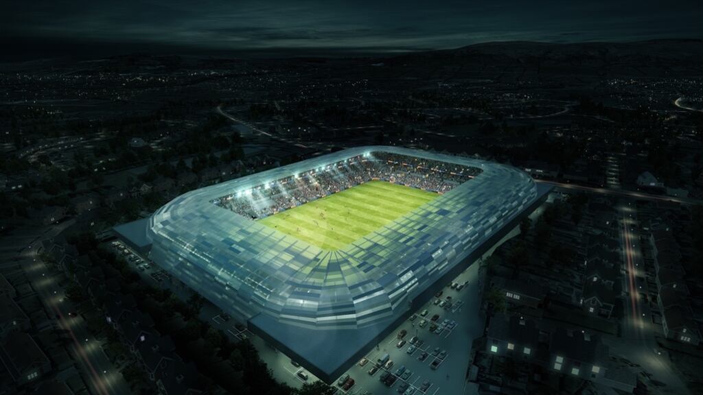 The proposed design for a re-developed Casement Park, as unveiled today by Ulster GAA. Photo: Ulster GAA
