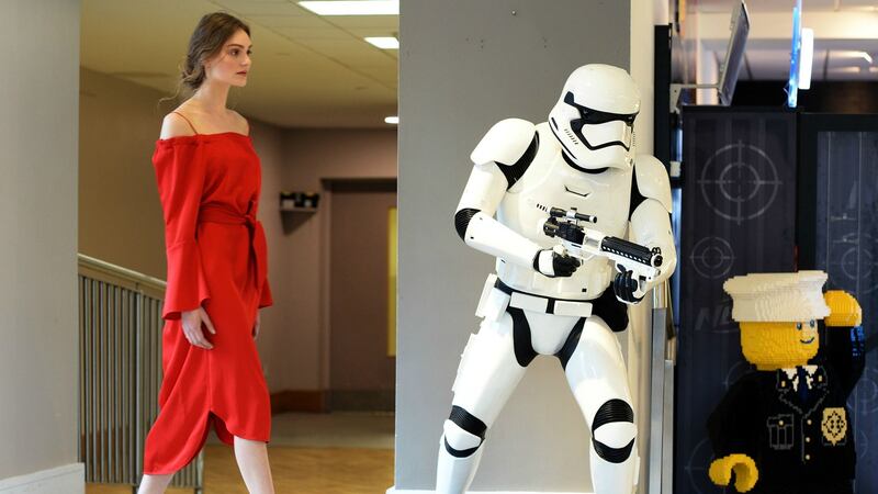Messíana Kristinsdóttir in a red “cold shoulder” dress by Marella (€262) from the Arnotts Spring-Summer 2017 collection. Photograph: Eric Luke/The Irish Times