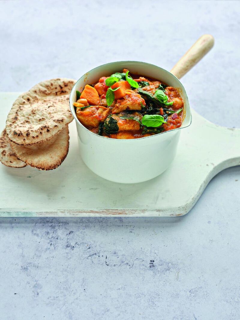 Chicken Korma with sweet potatoes and chickpeas