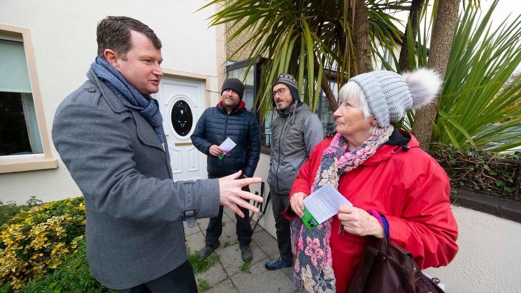 Fianna Fáil election candidate Malcolm Byrne canvassing in Enniscorthy, Co Wexford. Photograph: Patrick Browne