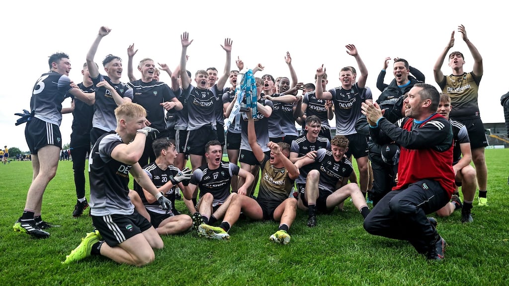 Sligo celebrate after their victory over Roscommon in the Electric Ireland Connacht minor football final at Dr Hyde Park. Photograph: Tommy Dickson/Inpho