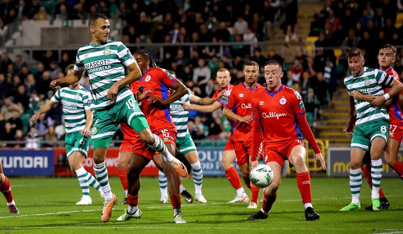 Shamrock Rovers’ Graham Burke in action against Shelbourne during last season's league meeting at Tallaght Stadium. Photograph: Ryan Byrne/Inpho