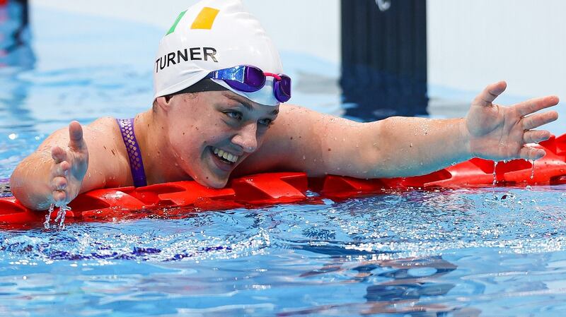 Nicole Turner celebrates winning a silver medal in the women’s butterfly final at the Paralympic Games. Photograph: Tommy Dickson/Inpho