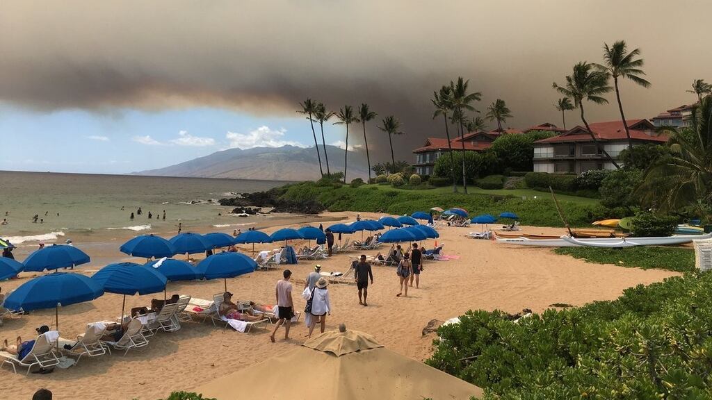 Smoke blankets the sky as a wildfire spreads in Maui, Hawaii. Photograph: Roger Norris/via Reuters