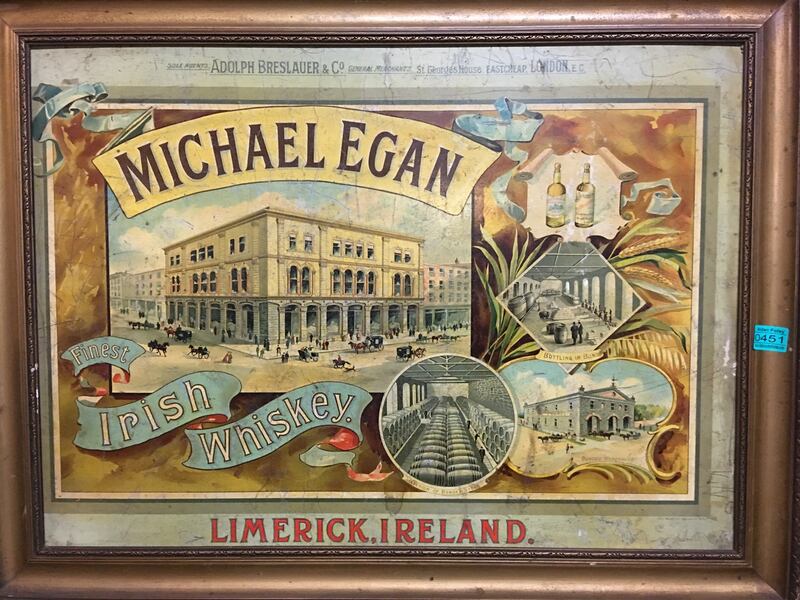 Rare Michael Egan Limerick Fine Whiskey advertising sign