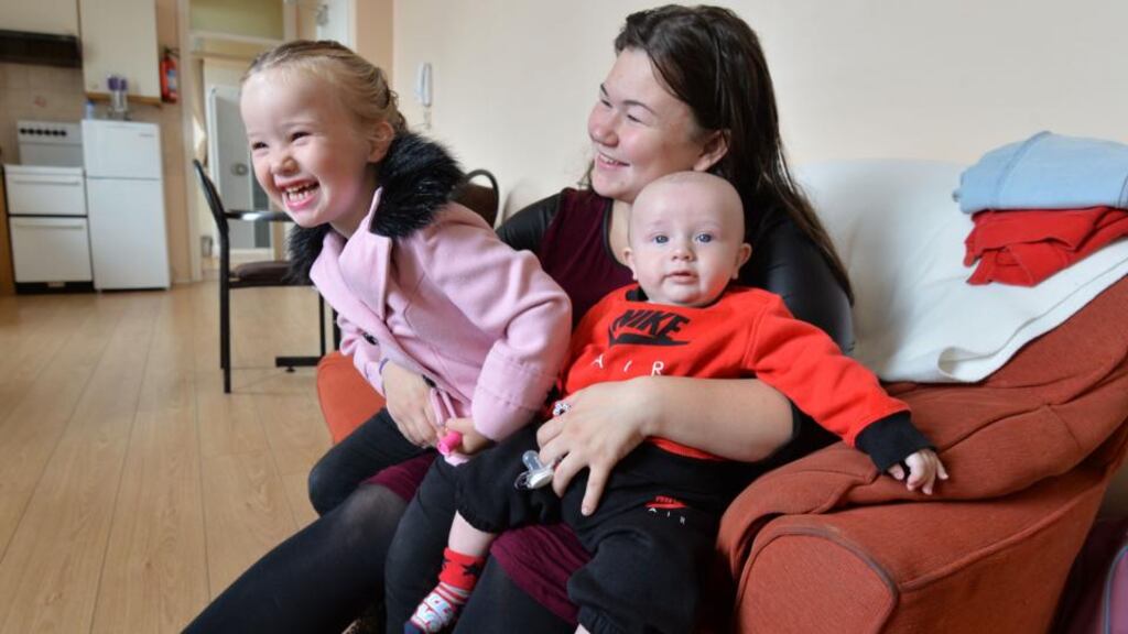 Chelsea Harris and her children Ruby and Louie at their apartment in north Dublin inner city. Photograph: Alan Betson / The Irish Times