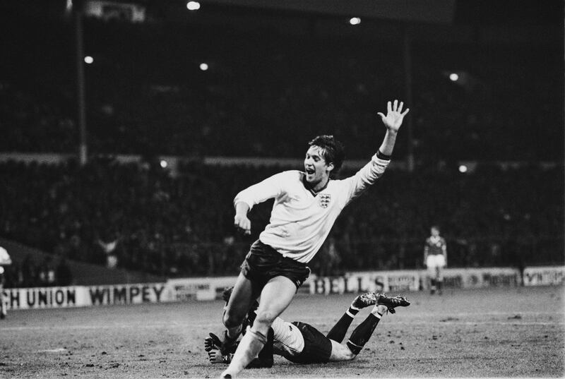 England's Gary Lineker scores against Ireland at Wembley in March 1985. Photograph: Reg Lancaster/Getty