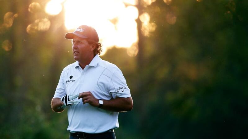 Phil Mickelson of the United States leads the US Open at Merion Golf Club by one after three rounds. Photograph: Rob Carr/Getty Images