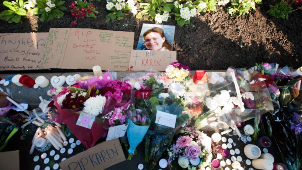 Tributes left for Karen Buckley at a vigil in George Square, Glasgow last week. Photograph: Jane Barlow/PA Wire
