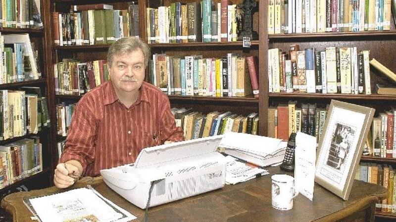 Poet Fred Johnston at work at the Princess Grace Irish Library in Monaco, September 2004