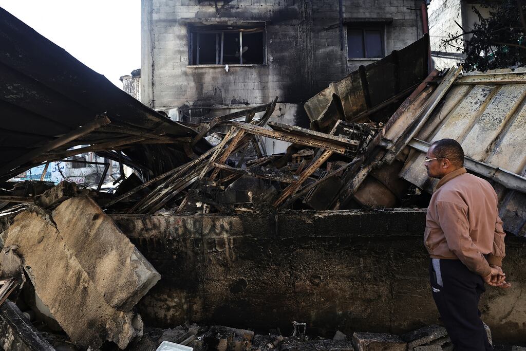 Eight Palestinians were also injured by Israeli live fire and rubber bullets at Al-Amari camp south of Ramallah and 48 Palestinians were detained across the West Bank. Photograph: Zain Jaafar/AFP via Getty Images.
